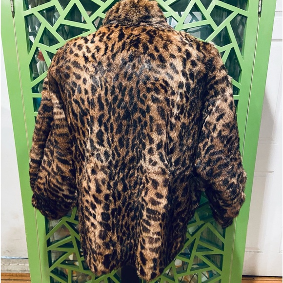 Polo Norte Vintage 1980s/70s Batwing Rabbit Fur Leopard Print Oversized Jacket - Picture 7 of 8